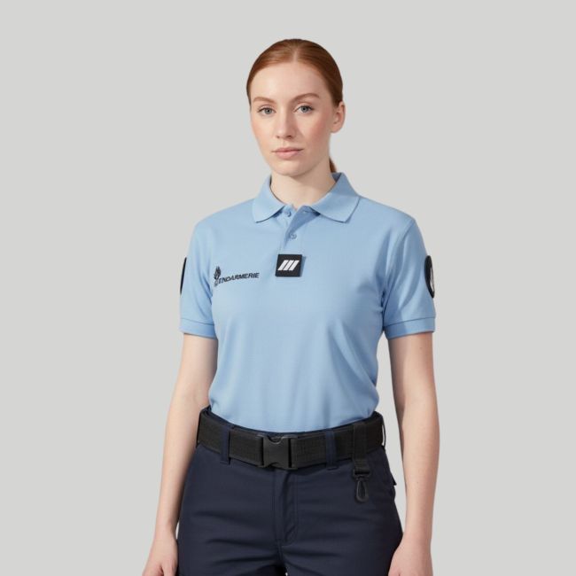 Polo de manga curta Cooldry com velcro Gendarmerie feminino - Azul Céu - Patrol Equipement