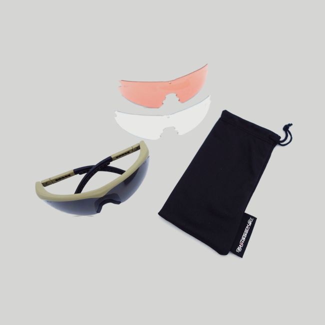 Taktische Brille Raptor (3-Gläser-Set Klar/Getönt/Orange) - Coyote - Swisseye