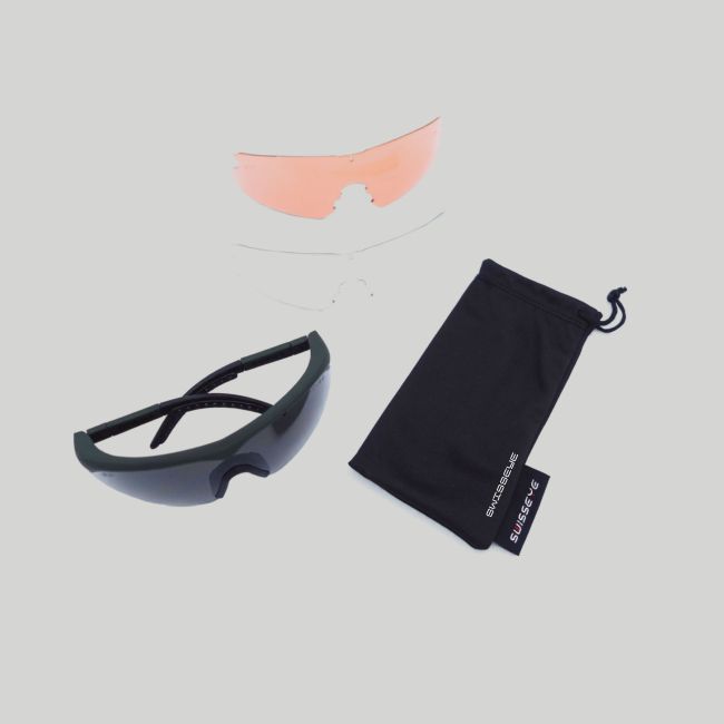 Taktische Schutzbrille Raptor (3-Linsen-Set Klar/Getönt/Orange) - Oliv Grün - Swisseye