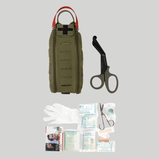 Pochette IFAK Rapid riempita (28 pezzi) con forbici - Verde Oliva - Mil-Tec