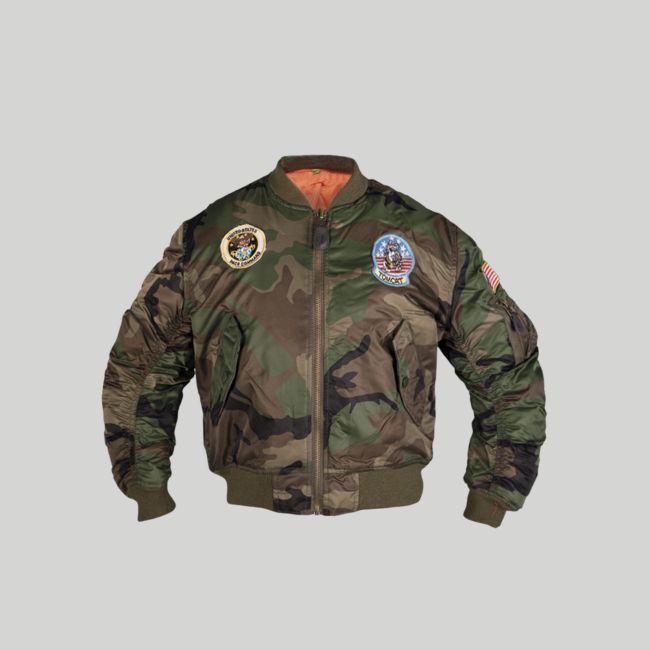Cazadora bomber MA1 con parches infantil - Woodland - Mil-Tec