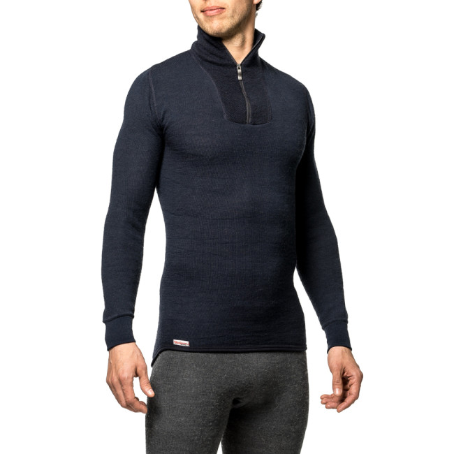 Langarm-T-Shirt mit Reißverschluss Turtleneck 200 marineblau - Woolpower