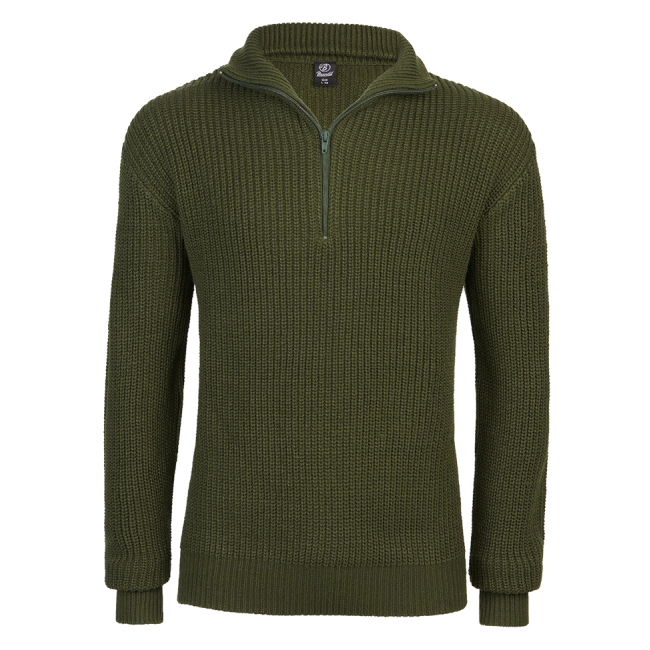 V-Ausschnitt Pullover mit Reißverschluss Grün - Brandit