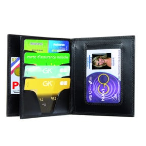 Tarjetero horizontal de 3 pliegues en cuero - Negro - GK