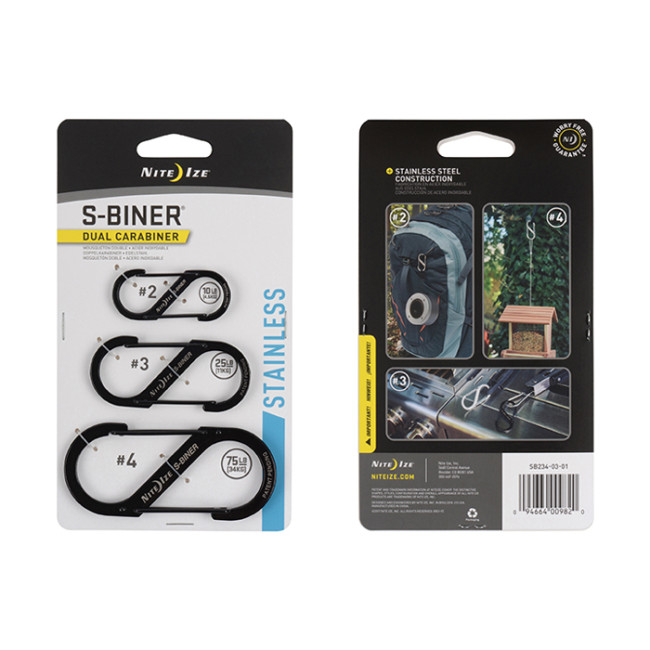 Karabijnhaken S-Biner Maat 2, 3 en 4 zwart - Nite Ize