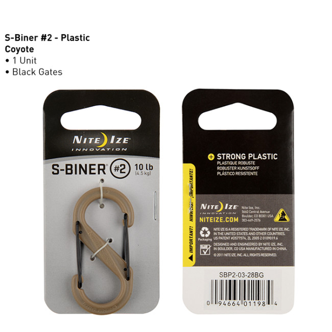 Mousqueton S-Biner plastique Taille 2 coyote - Nite Ize 