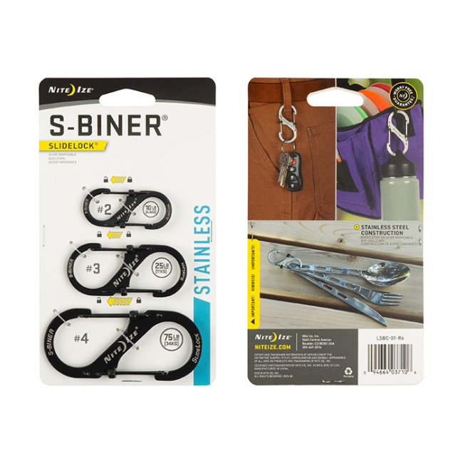 Set S-Biner SlideLock Karabiner Größe 2, 3 und 4 schwarz - Nite Ize