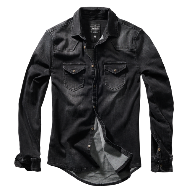 Vintage Jeanshemd Riley Denim mit Knittereffekt Schwarz - Brandit