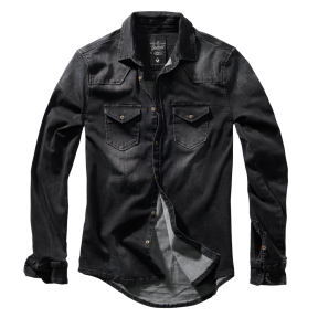 Vintage Jeanshemd Riley Denim mit Knittereffekt Schwarz - Brandit