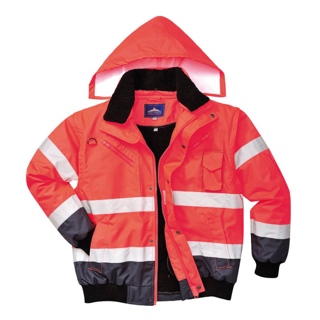 Hoge Zichtbaarheid Jas 3 in 1 afneembare mouwen tweekleurig Rood en Marine - Portwest