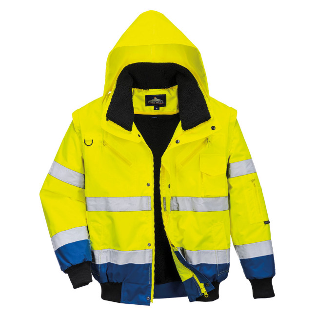 3-in-1 Warnschutz-Jacke mit abnehmbaren Ärmeln, zweifarbig Gelb und Königsblau - Portwest
