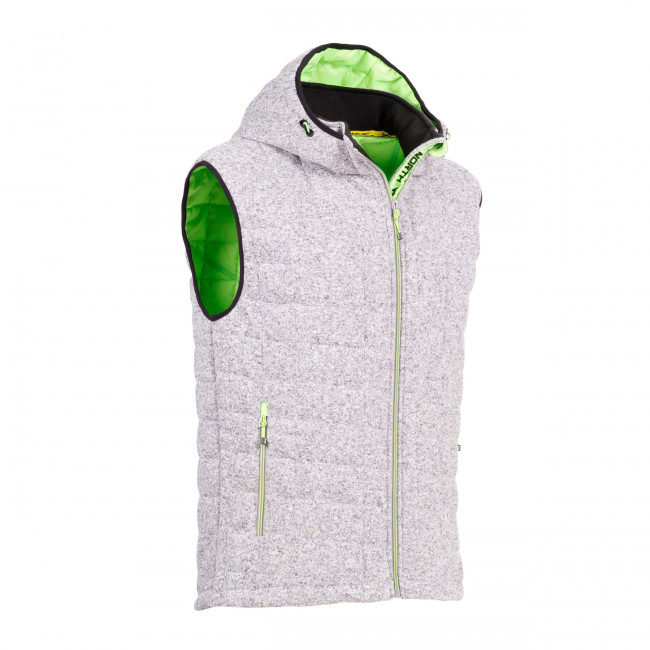 MOUWLOOS GEWATTEERD VEST TEDDY GRIJSGEMÊLEERD EN FLUOR GROEN - North Ways