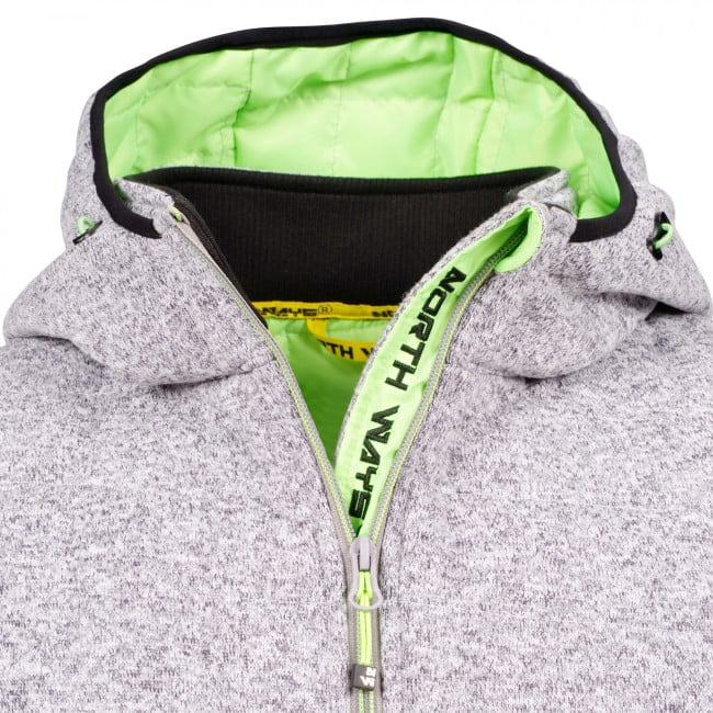 GILET SANS MANCHE MATELASSE TEDDY GRIS CHINE ET VERT FLUO - North Ways