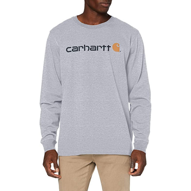 T-Shirt Core Logo lange mouwen 104107 Heather Grey - Carhartt