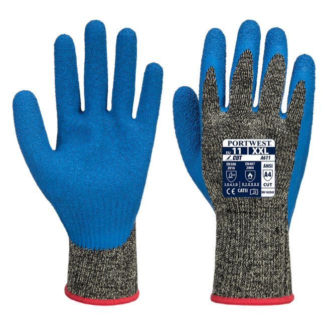 Gant Anticoupures Aramide latex HR A611 Noir/Bleu - Portwest
