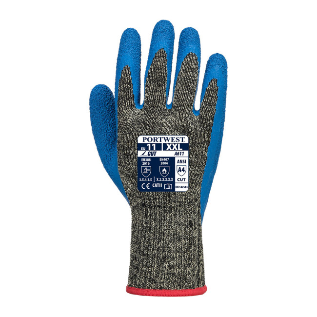 Snijbestendige handschoen Aramide latex HR A611 Zwart/Blauw - Portwest