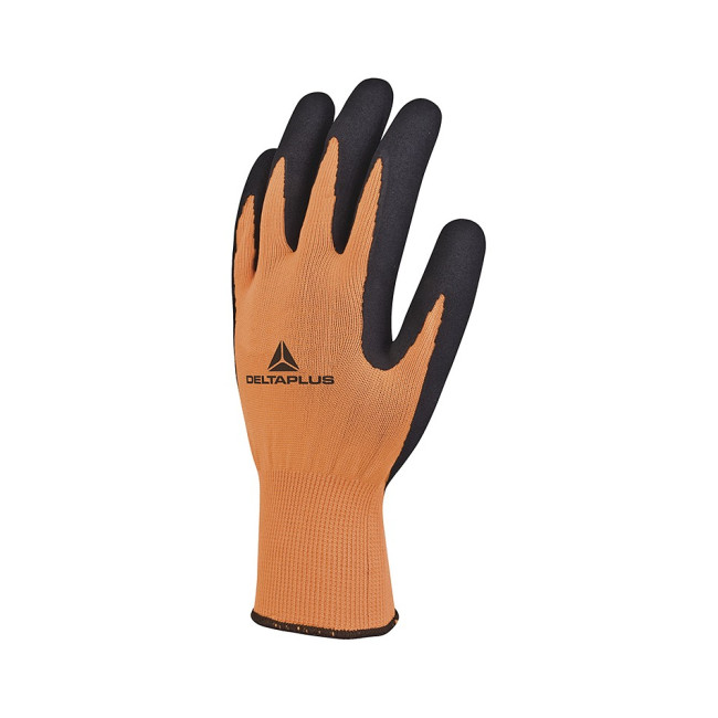 GANT TRICOT POLYESTER AVEC PAUME ENDUITE MOUSSE LATEX Orange fluo/noir - DELTA PLUS