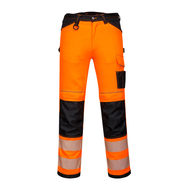 Spodnie robocze wysokiej widoczności WORK PW340 pomarańczowe/czarne - Portwest
