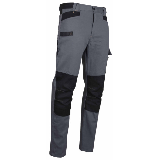 Pantalon de travail PONCE Gris avec poches genouillères 100% coton - LMA