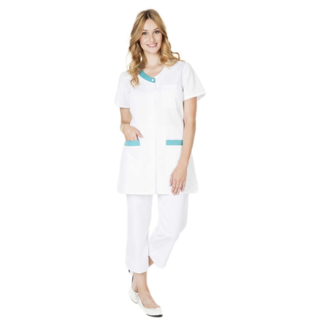 TUNIQUE FEMME VALENTINE MANCHES COURTES PC VALENTINE BLANC/LAGON - HASSON