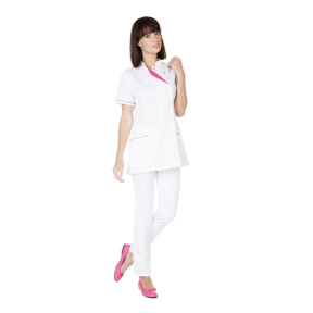 TUNIEK DAMES JULIE KORTE MOUWEN PC JULIE WIT/FRAMBOOS - HASSON