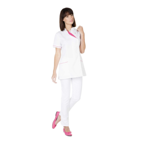 TUNIEK DAMES JULIE KORTE MOUWEN PC JULIE WIT/FRAMBOOS - HASSON