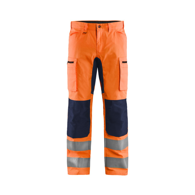 Handwerker-Warnschutzhose +Stretch Neonorange/Marineblau - Blaklader