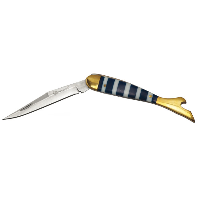 COUTEAU FEMININ LAME 8 CM.  MANCHE NACRE BLEU