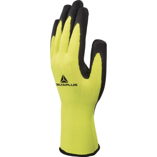 POLYESTER-STRICKHANDSCHUH MIT LATEXSCHAUM-BESCHICHTETER HANDFLÄCHE Neongelb/Schwarz - DELTA PLUS