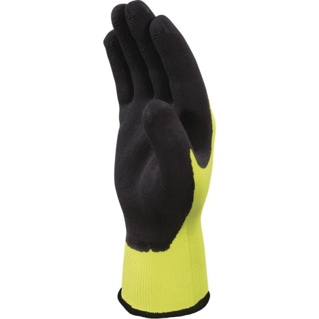 GEBREIDE POLYESTER HANDSCHOEN MET PALM BEDEKT MET LATEX SCHUIM Fluorgeel/zwart - DELTA PLUS