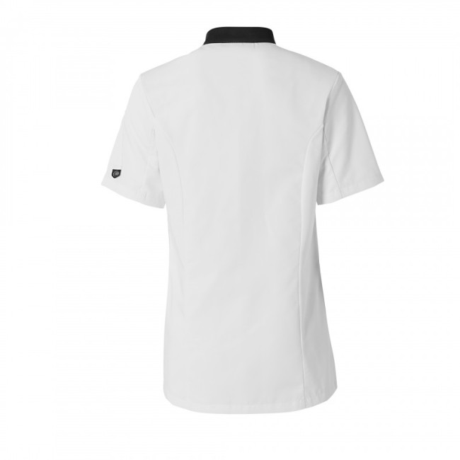 Veste de cuisine femme Ajik manches courtes Blanche avec col et liserés noirs - Molinel