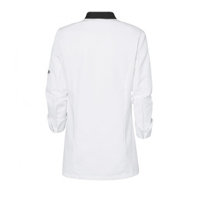 Veste de cuisine femme Ajik manches longues Blanche avec col et liserés noirs - Molinel