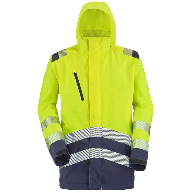 Parka met kap Erwin geel fluo en marineblauw - Lafont