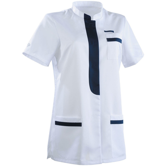 Dames tuniek getailleerde snit Kim wit en marineblauw - Lafont