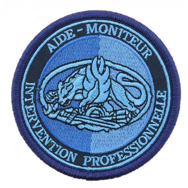 Ecusson brodéAMIP aide-moniteur intervention professionnelle basse visi. bleu Ecusson brodéAMIP aide-moniteur intervention professionnelle basse visi. bleu