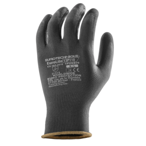 Gants EUROLITE 13P110 polyester noir end. PU noir- COVERGUARD