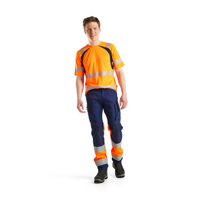 UV-Schutz-T-Shirt Warnschutz Neonorange/Marine - Blaklader