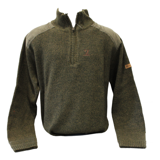 Pull Chasse brodé col camionneur Kaki - Percussion