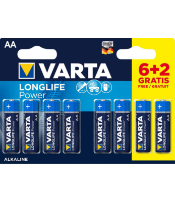 Lot de 6 piles LR06 Longlife Power + 2 gratuites - Varta