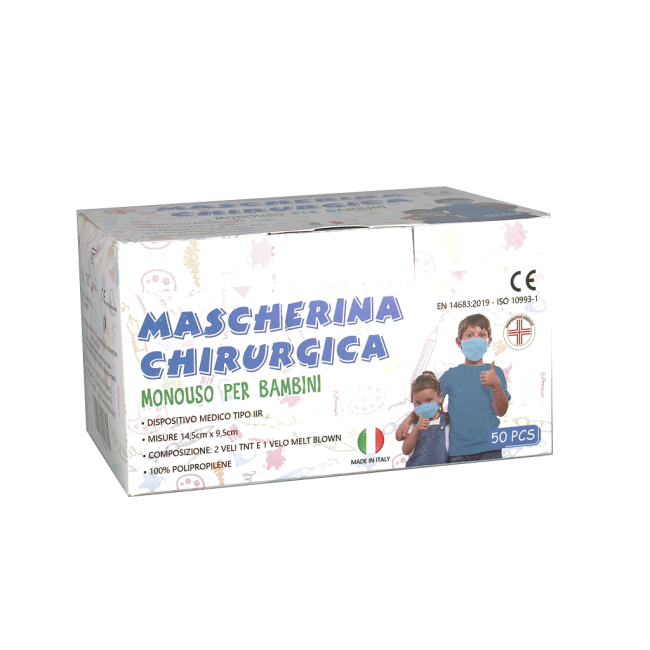 Lot de 50 masques chirurgicaux jetables enfant Bleu EN14683:2019