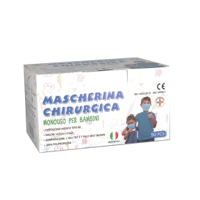 Set mit 50 blauen chirurgischen Einwegmasken für Kinder EN14683:2019
