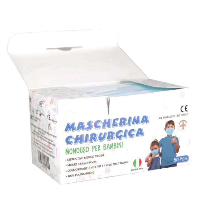 Lot de 50 masques chirurgicaux jetables enfant Bleu EN14683:2019