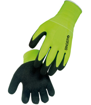 Lot de 10 paires de gants polyester enduction latex jauge 15 jaune/noir - Singer Safety
