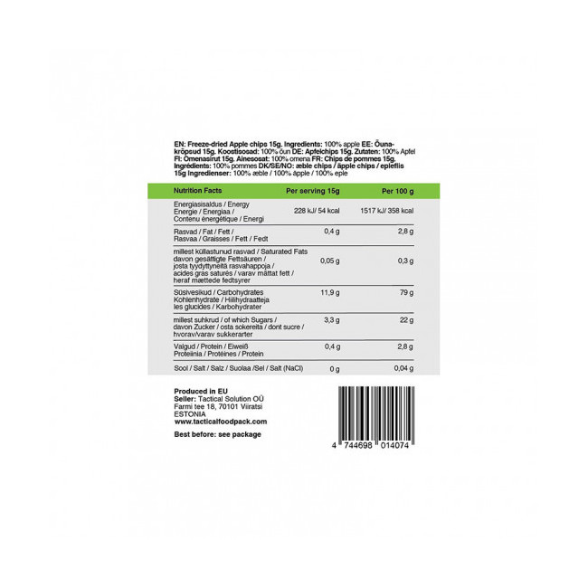 Survivalrantsoen - Gevriesdroogde appelchips - Tactical Foodpack