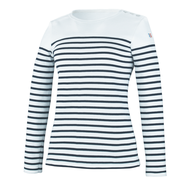Dames t-shirt lange mouwen Ancre Wit gestreept marineblauw - Robur