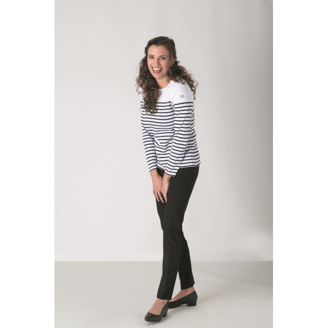 Dames t-shirt lange mouwen Ancre Wit gestreept marine - Robur