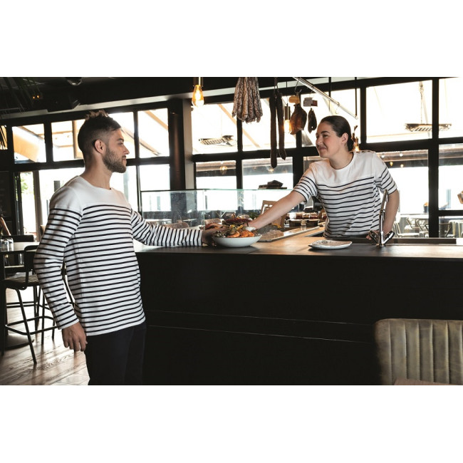 Damen-Langarm-T-Shirt Ancre Weiss marineblau gestreift - Robur