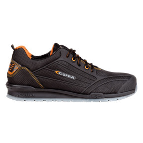 CHAUSSURE CUIR NOIR/TISSU ORANGE/SEMELLE ANT.APT CREGAN S3 SRC - COFRA