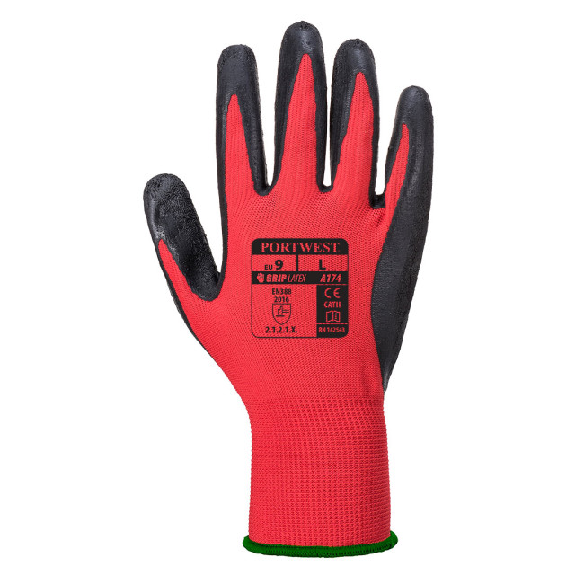 Rękawice Flex Grip z lateksu czerwone/czarne - Portwest