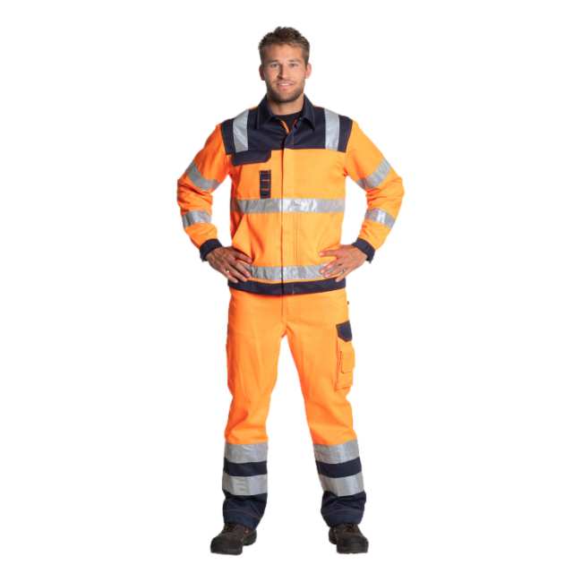 Pantalon de travail haute visibilité Olympus Orange et bleu marine - Herock